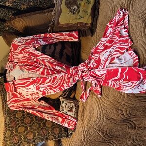 Diane Von Furstenberg Red and White Silk Printed Wrap Dress